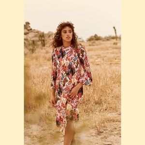 Anthropologie Maeve Shara Pleated Floral Bohemian Midi Dress